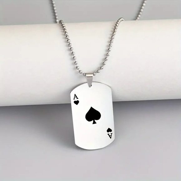 NEW 22" Stainless Steel Ace of Spades Necklace Playing Card Dog Tag - Picture 1 of 10